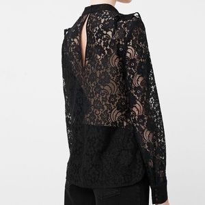 Mango Black Lace Blouse W/ front inner lining